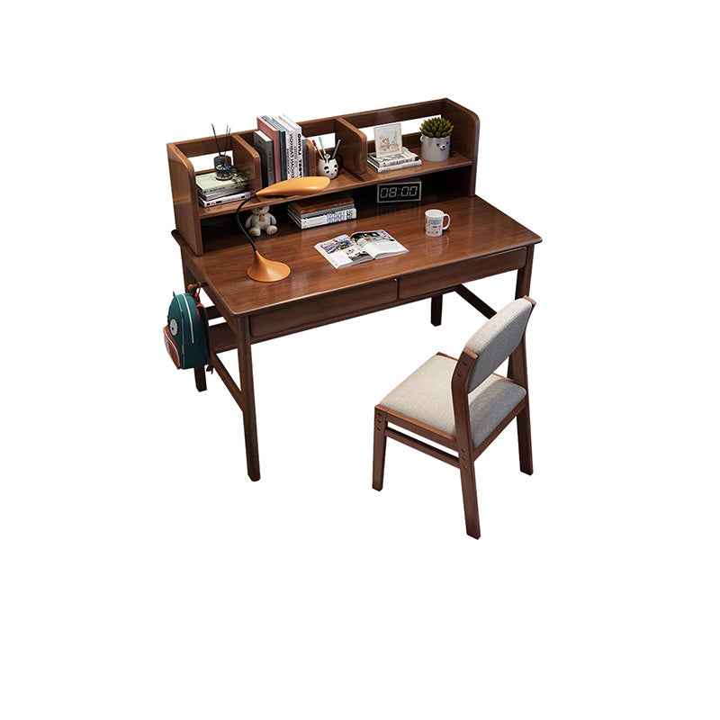 Blythe Walnut Solid Wood Study Desk with Book Shelves and Drawers/Rubberwood