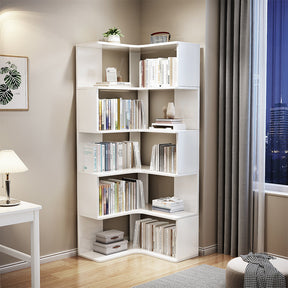 Ossab White Solid Wood Corner Shelf/Bookcase/Showcase/Rubberwood