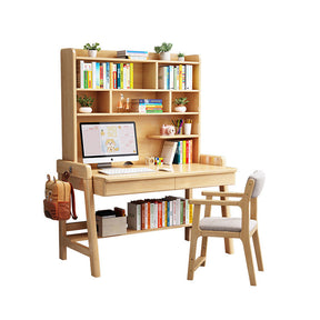 Bahid Study Desks/Solid Wood Study Desk with Shelf/Home Office/Natural wood color