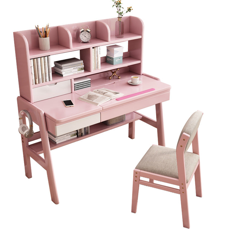 Avelinn Study Desks/Solid Wood Study Desk with Shelf/Home Office/Pink