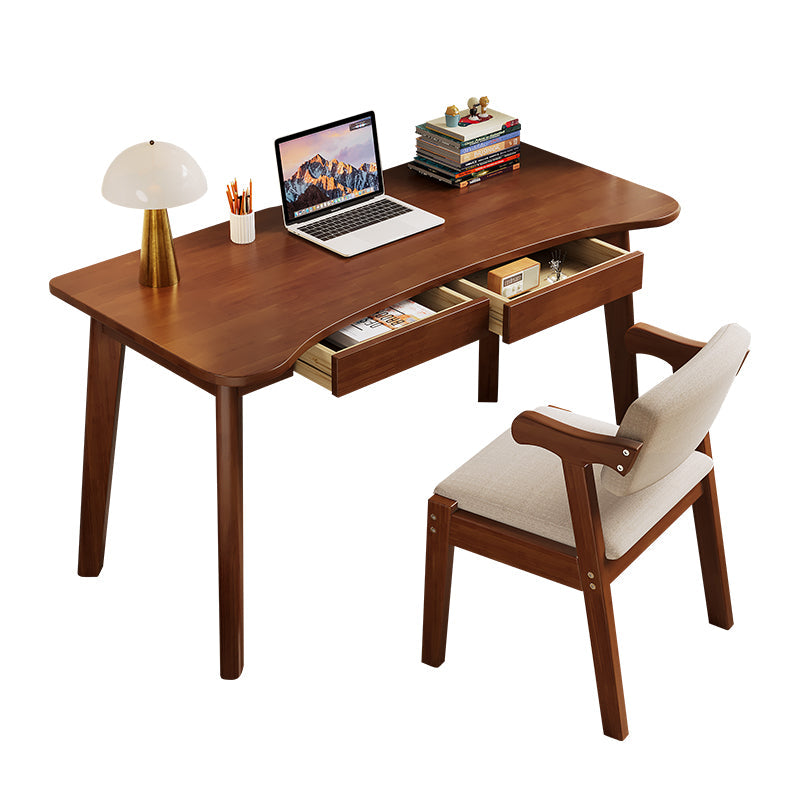 Draylen Walnut Color Solid Wood Study Desk with Drawers/Rubberwood/Curved/1M/1.2M