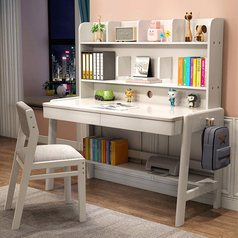 Selee Height-Adjustable Solid Timber Z Shape Chair /Rubberwood/Cotton and Linen/White