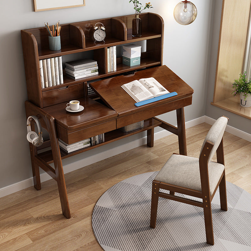 Avelinn Study Desks/Solid Wood Study Desk with Shelf/Home Office/Walnut