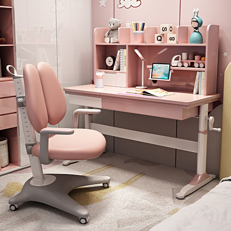 120cm Height-Adjustable Kids Study Desks/Rubberwood Study Desk with Shelf/Home Office/Pink