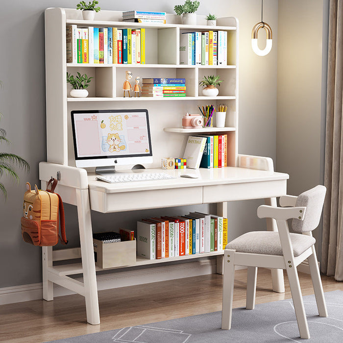 Bahid Study Desks/Solid Wood Study Desk with Shelf/Home Office/White ...