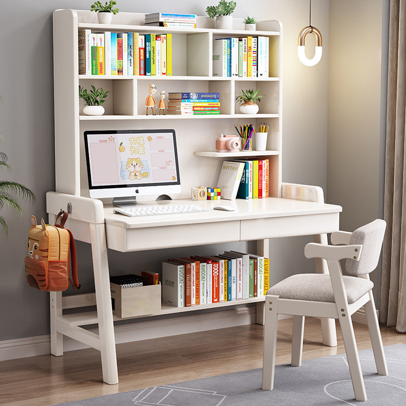 Bahid Study Desks/Solid Wood Study Desk with Shelf/Home Office/White