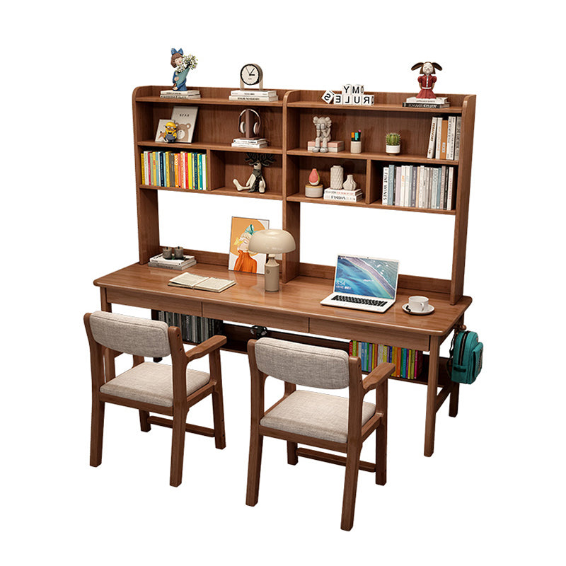 Trejan Walnut Solid Wood Study Desk with Book Shelves and Drawers/Rubberwood/Long Study Desk