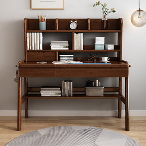 Avelinn Study Desks/Solid Wood Study Desk with Shelf/Home Office/Walnut