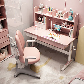 120cm Height-Adjustable Kids Study Desks/Rubberwood Study Desk with Shelf/Home Office/Pink