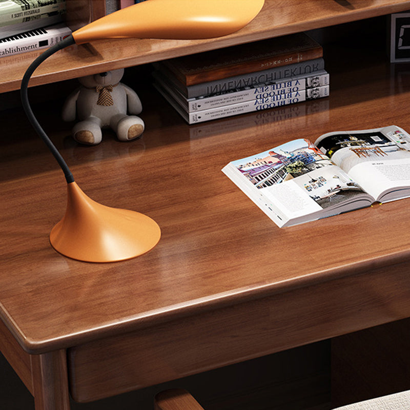 Blythe Walnut Solid Wood Study Desk with Book Shelves and Drawers/Rubberwood