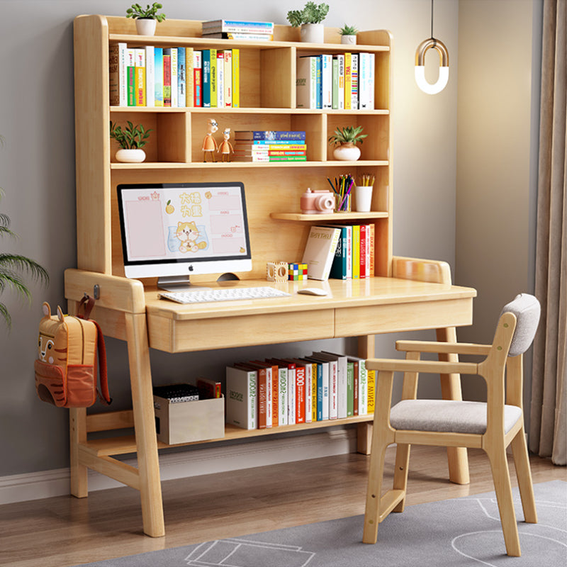 Bahid Study Desks/Solid Wood Study Desk with Shelf/Home Office/Natural wood color