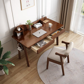 Andri Solid Wood Study Desk with Mini Shelf and Drawers/Rubberwood/Home Office Desk/Walnut
