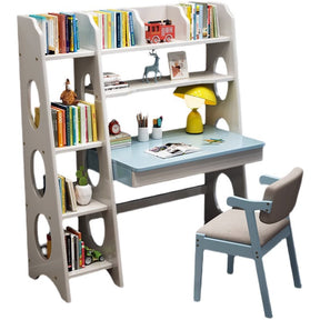 Bryla Solid Wood Study Desk with Shelves/Bookcase/Rubberwood/White and Blue color