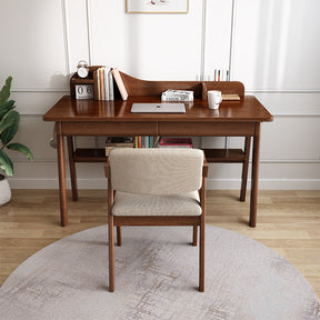 Andri Solid Wood Study Desk with Mini Shelf and Drawers/Rubberwood/Home Office Desk/Walnut