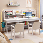 Dalenna Solid Wood Study Desk with Book Shelves and Drawers/Rubberwood/Long Study Desk/White