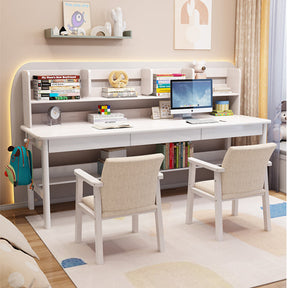 Dalenna Solid Wood Study Desk with Book Shelves and Drawers/Rubberwood/Long Study Desk/White