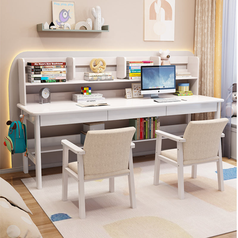 Dalenna Solid Wood Study Desk with Book Shelves and Drawers/Rubberwood/Long Study Desk/White