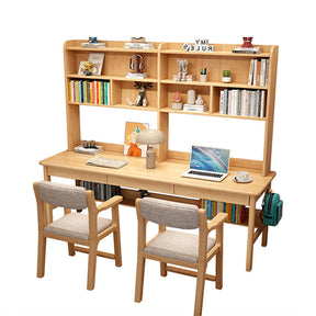 Trejan Solid Wood Study Desk with Book Shelves and Drawers/Rubberwood/Long Study Desk