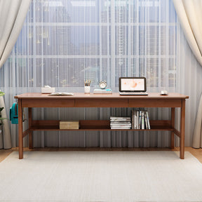 Lynard Walnut Color Solid Wood Study Desk with Drawers/Rubberwood/Long Study Desk/1.6M/1.8M