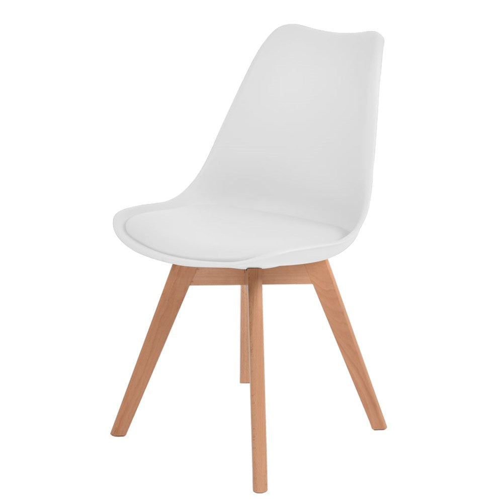 DAYO Faux Leather Seat Cushion Hard Plastic Dining Chair/Timber Legs/White