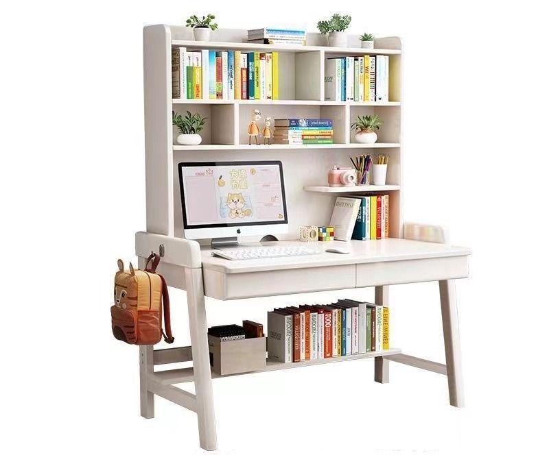 Bahid Study Desks/Solid Wood Study Desk with Shelf/Home Office/White
