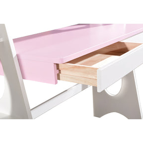 Bryla Solid Wood Study Desk with Shelves/Bookcase/Rubberwood/White and Pink color
