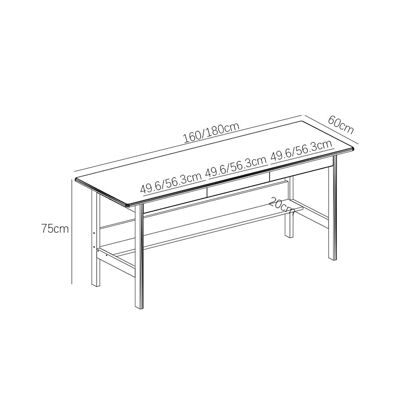 Lynard Walnut Color Solid Wood Study Desk with Drawers/Rubberwood/Long Study Desk/1.6M/1.8M