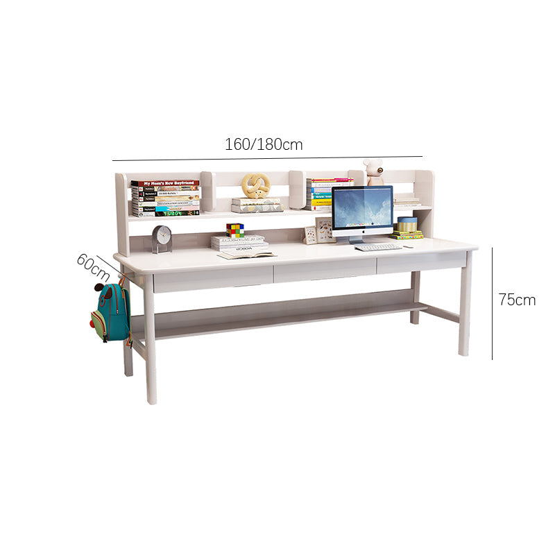 Dalenna Solid Wood Study Desk with Book Shelves and Drawers/Rubberwood/Long Study Desk/White
