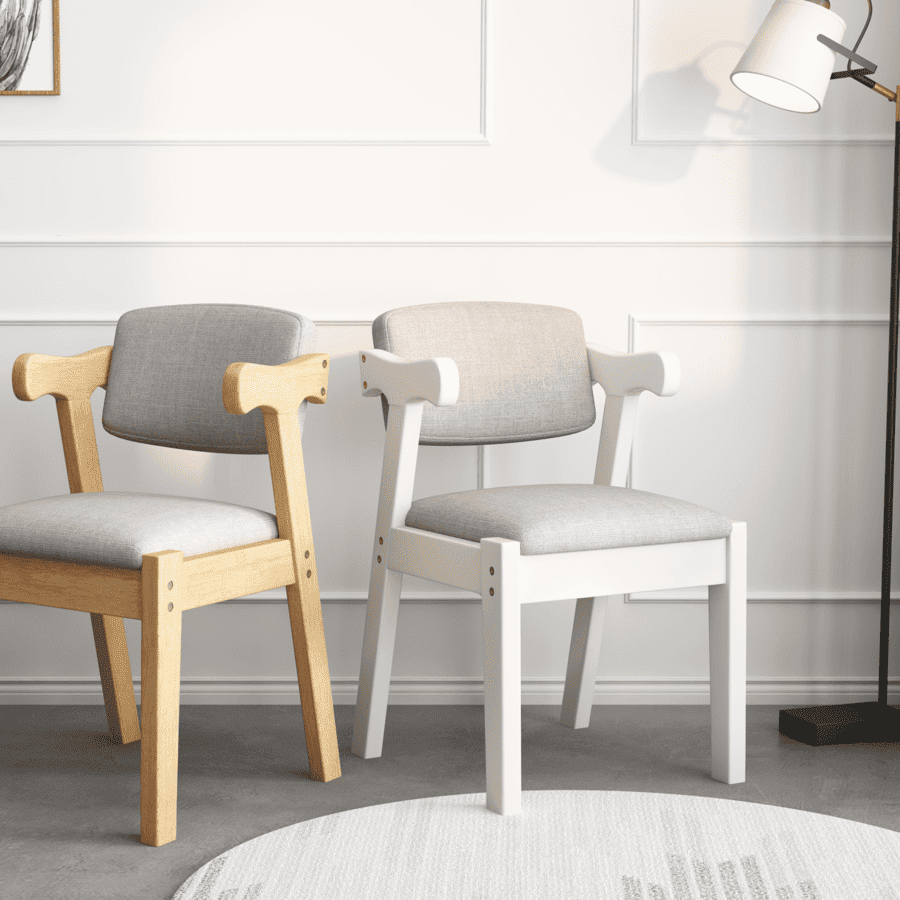 Solid Timber Z Shape Dining Chair /Rubberwood/Cotton and Linen/White