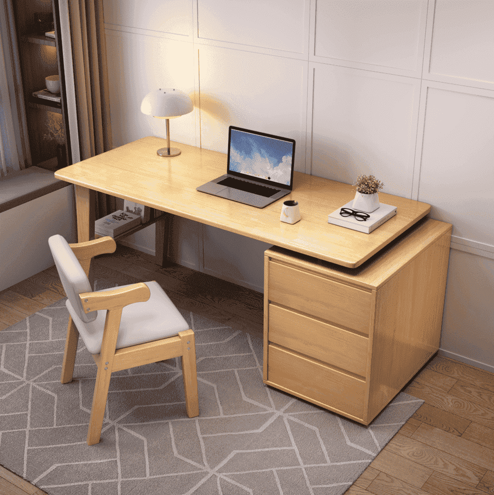 Risner Solid Wood Study Desk with Drawers/Rubberwood/Natural Wood Colour