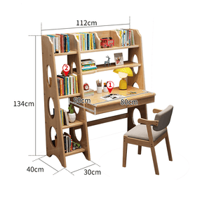 Bryla 110CM Solid Wood Study Desk with Shelves/Bookcase/Rubberwood/Natural wood color