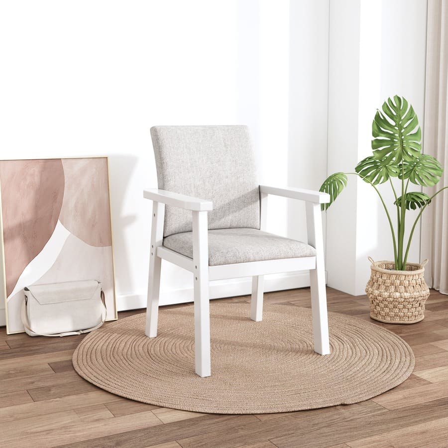 Pier Solid Timber Dining Chair /Rubberwood/Cotton and Linen/White