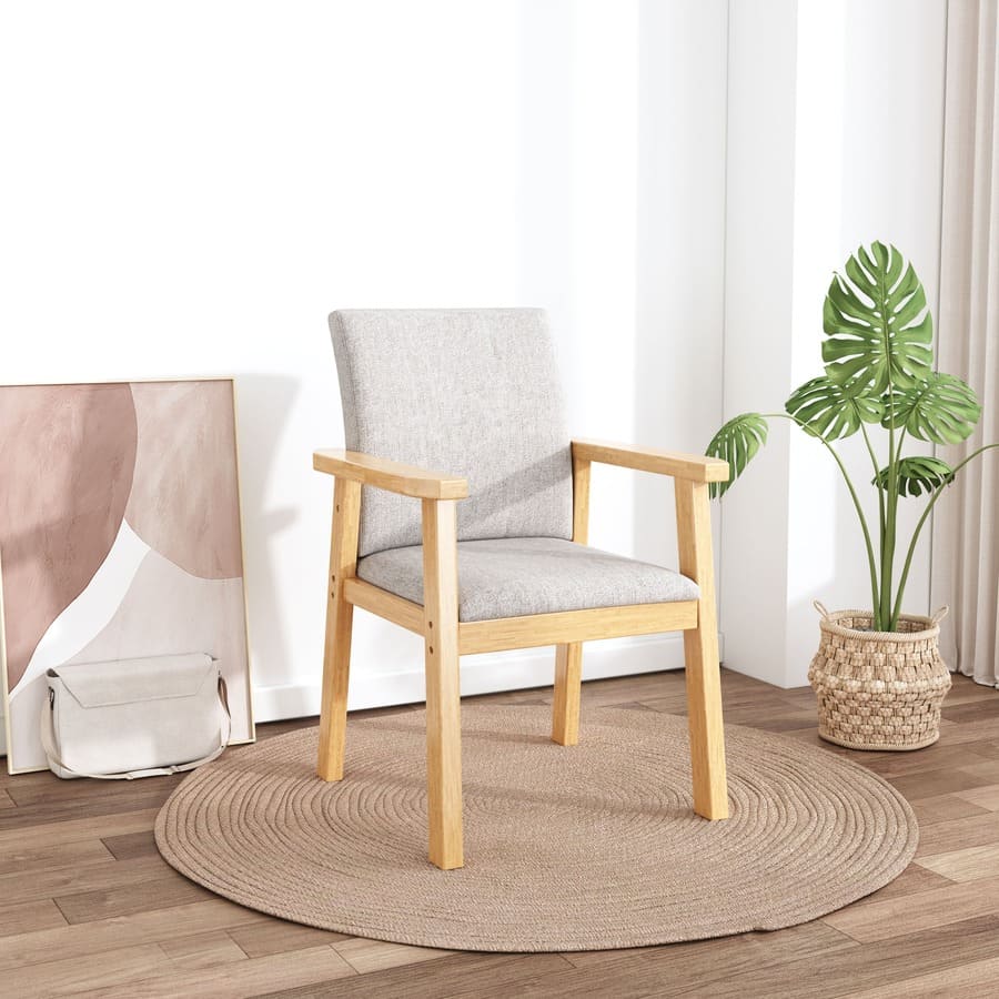 Pier Solid Timber Dining Chair /Rubberwood/Cotton and Linen/Natural wood